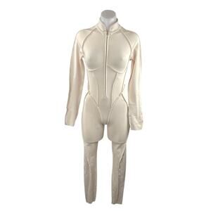 BTTRM BetterMe Ivory Athletic Activewear Sculpt Zip Up Catsuit Romper Jumpsuit M